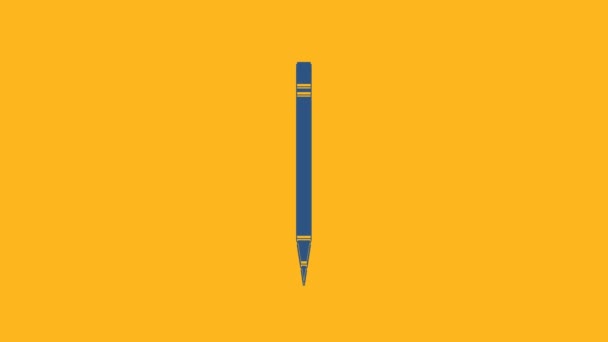 Blauw potlood met gum en lijn pictogram geïsoleerd op oranje achtergrond. Tekening en educatieve hulpmiddelen. Schoolkantoorsymbool. 4K Video motion grafische animatie. - Video