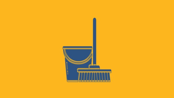 Blue Mop and bucket icon isolated on orange background. Cleaning service concept. 4K Video motion graphic animation. - Footage, Video