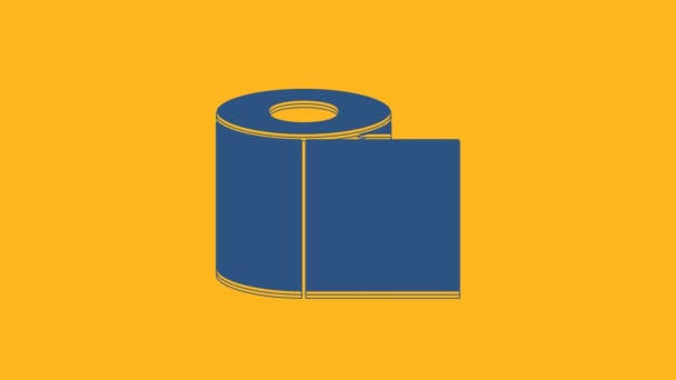 Ikona role modrého toaletního papíru izolovaná na oranžovém pozadí. Grafická animace pohybu videa 4K. - Záběry, video