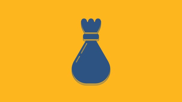 Blue Garbage bag icon isolated on orange background. 4K Video motion graphic animation. - Imágenes, Vídeo