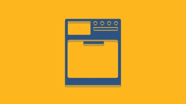 Icône Blue Washer isolée sur fond orange. Icône machine à laver. Laveuse de vêtements - machine à laver. Symbole d'appareil électroménager. Animation graphique de mouvement vidéo 4K. - Séquence, vidéo