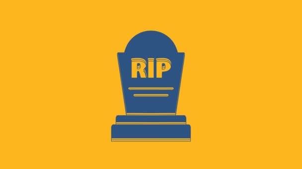 Üzerinde RIP yazılı Mavi Tombstone resmi turuncu arka planda izole edilmiş. Mezar ikonu. 4K Video hareketli grafik canlandırması. - Video, Çekim