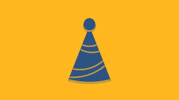Icono del sombrero de fiesta azul aislado sobre fondo naranja. Sombrero de cumpleaños. Animación gráfica de vídeo 4K. - Imágenes, Vídeo