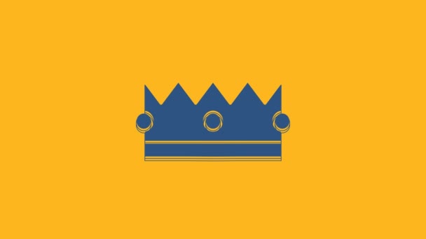 Blue Crown icoon geïsoleerd op oranje achtergrond. 4K Video motion grafische animatie. - Video