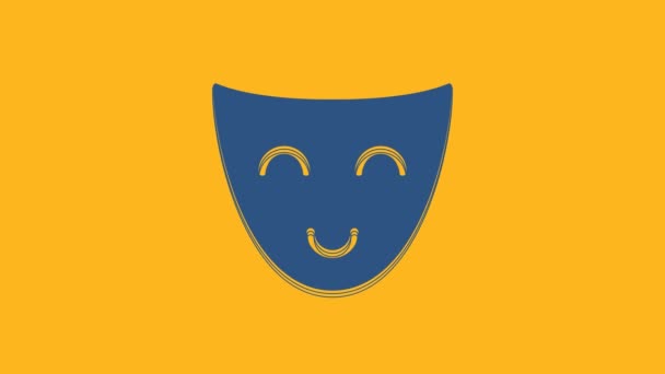 Icono de máscara teatral Blue Comedy aislado sobre fondo naranja. Animación gráfica de vídeo 4K. - Metraje, vídeo