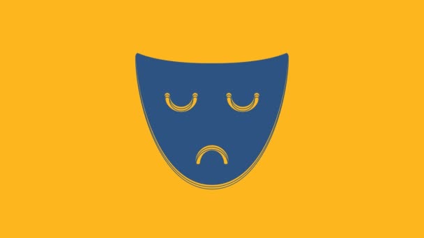 Masque théâtral Blue Drama icône isolée sur fond orange. Animation graphique de mouvement vidéo 4K. - Séquence, vidéo
