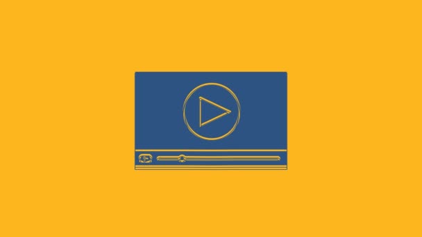 Blu Online giocare icona video isolato su sfondo arancione. Striscia di pellicola con segno di gioco. Animazione grafica 4K Video motion. - Filmati, video