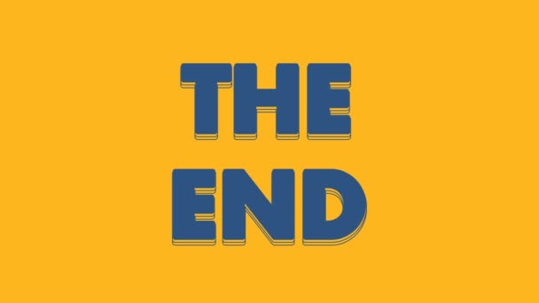 Blue The End handwritten inscription icon isolated on orange background. Closing movie frame. Movie ending screen. 4K Video motion graphic animation. - Footage, Video