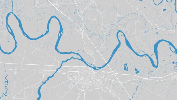 River Po map, Piacenza city, Italy. Watercourse, water flow, blue on grey background road map. Vector illustration, detailed silhouette. - Vector, Image