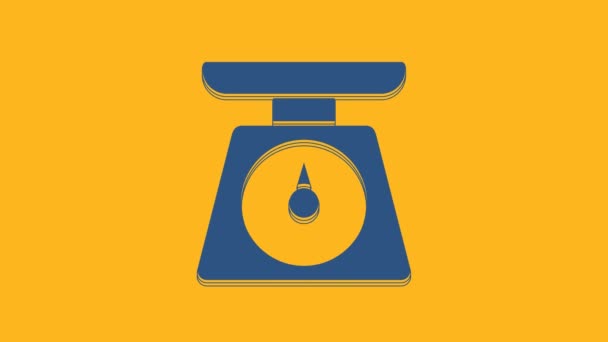 Blue Scales icon isolated on orange background. Weight measure equipment. 4K Video motion graphic animation. - Imágenes, Vídeo