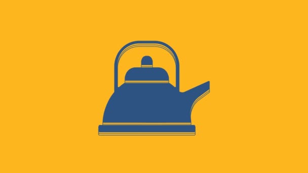 Блакитний кетл з ручним іконом, ізольованим на помаранчевому тлі. Ікона чайника. 4K Відеографічна анімація. - Кадри, відео