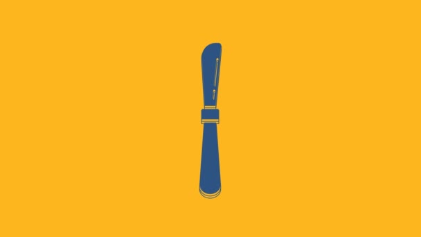 Ikona Blue Knife odizolowana na pomarańczowym tle. Symbol sztućców. 4K Animacja graficzna ruchu wideo. - Materiał filmowy, wideo