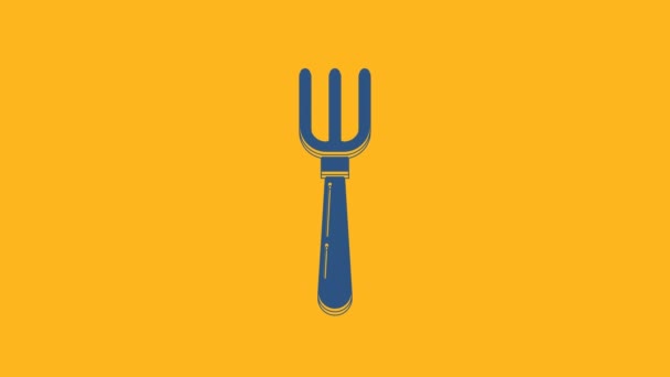 Icono de tenedor azul aislado sobre fondo naranja. Símbolo de cubertería. Animación gráfica de vídeo 4K. - Imágenes, Vídeo