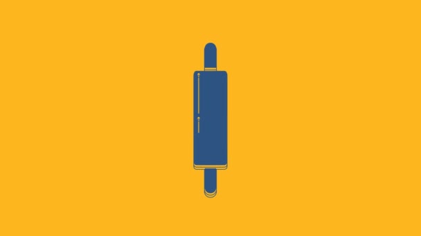 Kék Rolling pin ikon elszigetelt narancssárga alapon. 4K Videó mozgás grafikus animáció. - Felvétel, videó