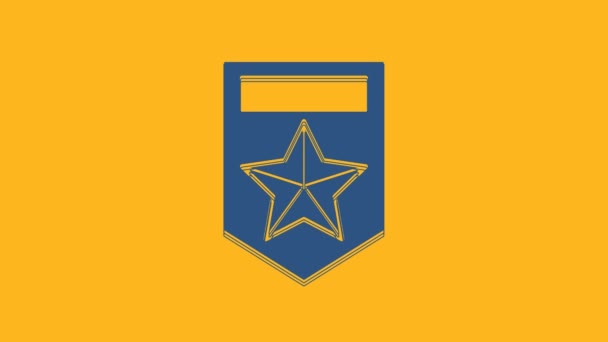 Блакитна ікона Chevron ізольована на помаранчевому тлі. Знак військового значка. 4K Відеографічна анімація. - Кадри, відео