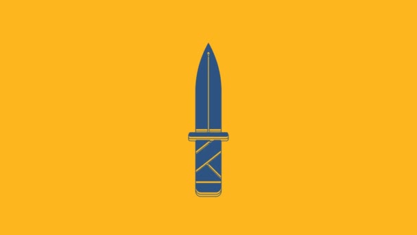 Blue Military knife icon isolated on orange background. 4K Video motion graphic animation. - Video, Çekim