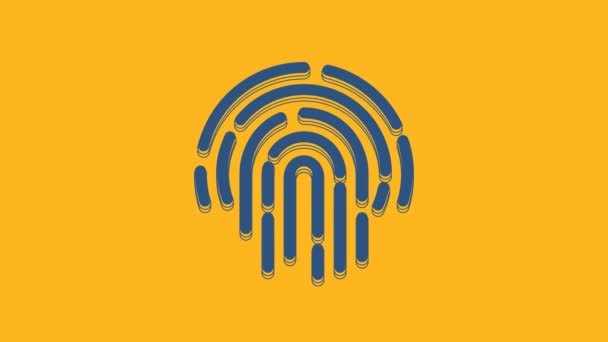 Ikona Modrý otisk prstu izolovaná na oranžovém pozadí. Ikona ID aplikace. Identifikační značka. Dotkni se ID. Grafická animace pohybu videa 4K. - Záběry, video