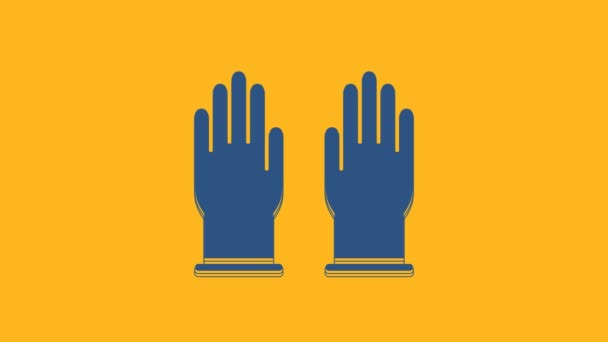Синий Резина перчатки значок изолирован на оранжевом фоне. Латексный знак защиты рук. Символ чистящего оборудования для дома. Видеографическая анимация 4K. - Кадры, видео
