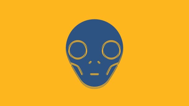 Icône Alien bleu isolé sur fond orange. Visage extraterrestre extraterrestre ou symbole de tête. Animation graphique de mouvement vidéo 4K. - Séquence, vidéo