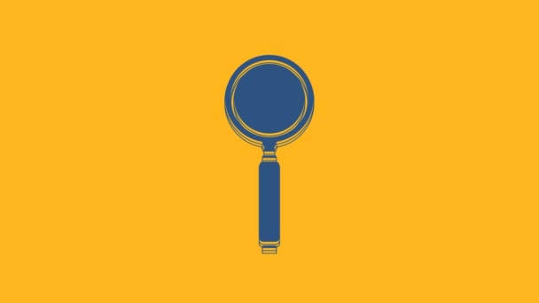 Blue Magnifying glass icon isolated on orange background. Search, focus, zoom, business symbol. 4K Video motion graphic animation. - Imágenes, Vídeo