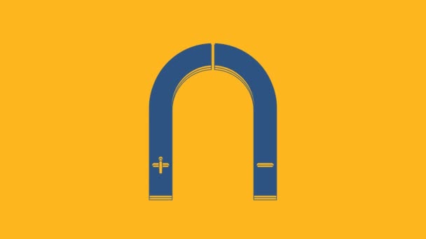 Blaues Magnet-Symbol isoliert auf orangefarbenem Hintergrund. Hufeisenmagnet, Magnetismus, Magnetisierung, Anziehung. 4K Video Motion Grafik Animation. - Filmmaterial, Video
