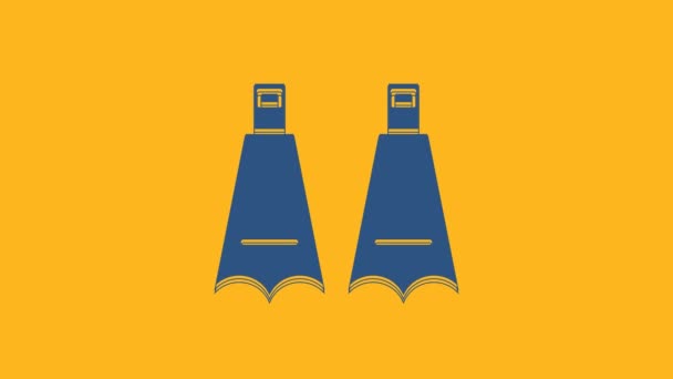 Blue Rubber flippers for swimming icon isolated on orange background. Diving equipment. Extreme sport. Diving underwater equipment. 4K Video motion graphic animation. - Footage, Video