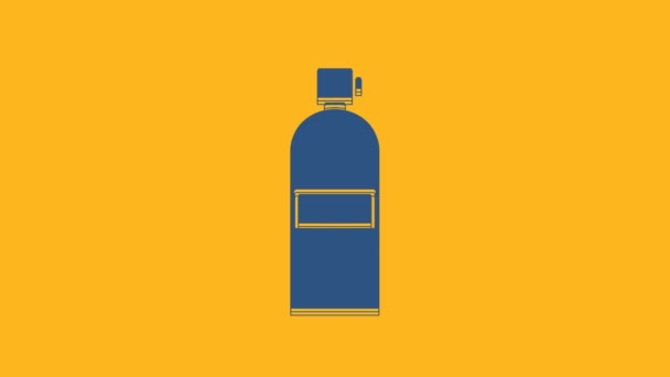 Blue Aqualung icon isolated on orange background. Oxygen tank for diver. Diving equipment. Extreme sport. Diving underwater equipment. 4K Video motion graphic animation. - Felvétel, videó