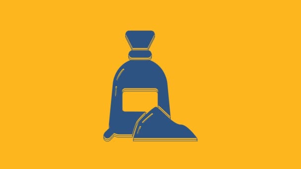Blue Bag of flour icon isolated on orange background. 4K Video motion graphic animation. - Imágenes, Vídeo