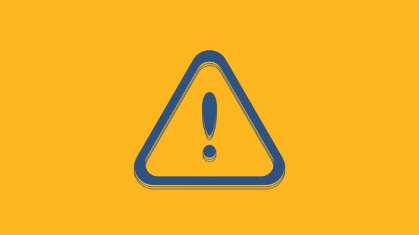 Marca de exclamación azul en el icono del triángulo aislado sobre fondo naranja. Señal de advertencia de peligro, cuidado, atención, señal importante de advertencia de peligro. Animación gráfica de vídeo 4K. - Imágenes, Vídeo