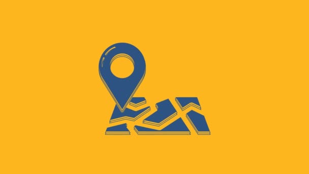 Blue Folded map with location marker icon isolated on orange background. 4K Video motion graphic animation. - Filmagem, Vídeo