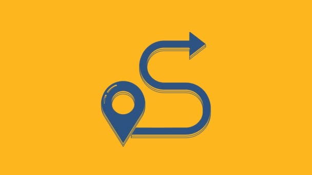 Blue Route locatie icoon geïsoleerd op oranje achtergrond. Kaartaanwijzer. Begrip pad of weg. GPS navigator. 4K Video motion grafische animatie. - Video