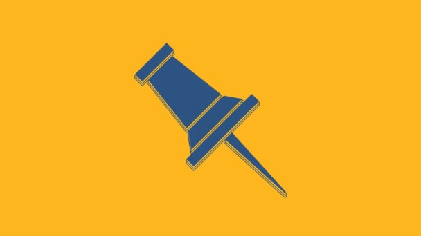 Blue Push pin icon isolated on orange background. Thumbtacks sign. 4K Video motion graphic animation. - Video, Çekim