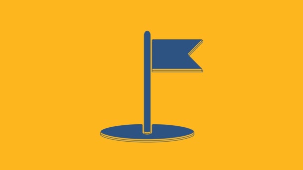 Blauwe vlag pictogram geïsoleerd op oranje achtergrond. Locatiemarkering symbool. 4K Video motion grafische animatie. - Video