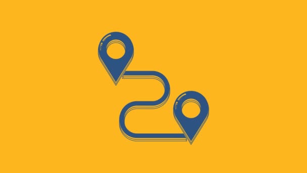 Ікона синього шляху ізольована на помаранчевому тлі. Знак вказівника на карті. Концепція шляху або дороги. GPS навігатор. 4K Відеографічна анімація. - Кадри, відео