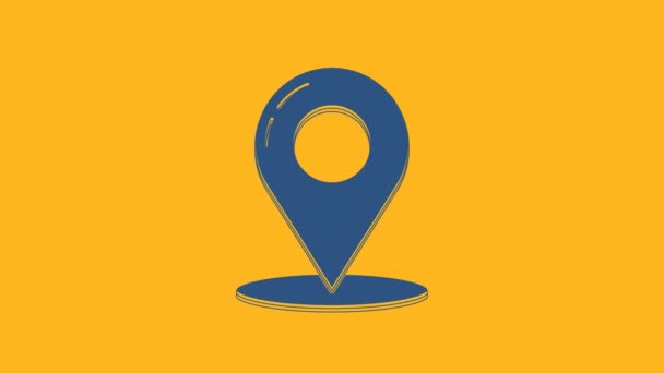 Kék térkép pin ikon elszigetelt narancs háttér. Navigáció, mutató, hely, térkép, GPS, irány, hely koncepció. 4K Videó mozgás grafikus animáció. - Felvétel, videó