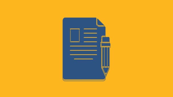 Folha e lápis Blue Exam com ícone de borracha isolado no fundo laranja. Teste de papel, exame ou conceito de pesquisa. Teste ou exame escolar. Animação gráfica em movimento de vídeo 4K. - Filmagem, Vídeo