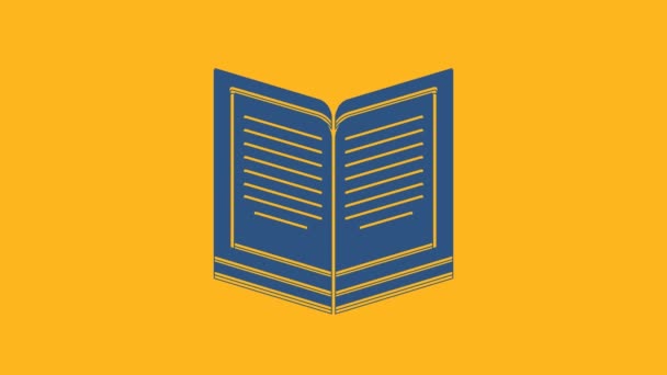 Blue Open book icon isolated on orange background. 4K Video motion graphic animation. - Footage, Video