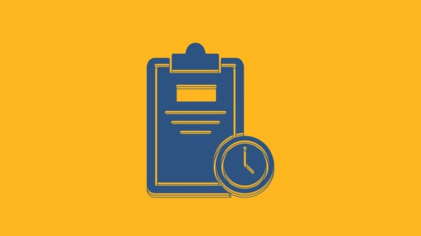 Folha de exame azul com ícone de relógio isolado no fundo laranja. Teste de papel, exame ou conceito de pesquisa. Teste ou exame escolar. Animação gráfica em movimento de vídeo 4K. - Filmagem, Vídeo