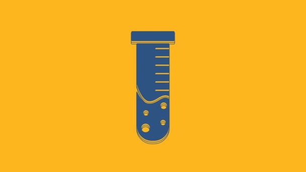 Blue Test tube and flask chemical laboratory test icon isolated on orange background. Laboratory glassware sign. 4K Video motion graphic animation. - Materiaali, video