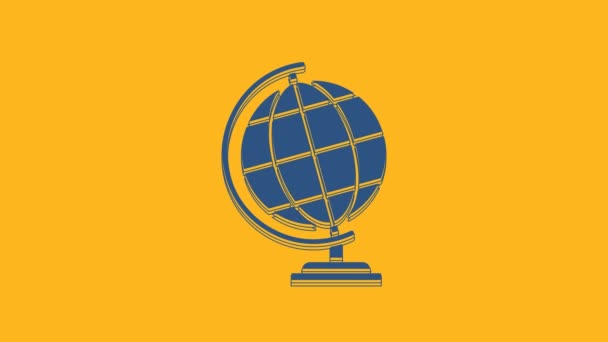 Blue Earth globe icon isolated on orange background. 4K Video motion graphic animation. - Felvétel, videó