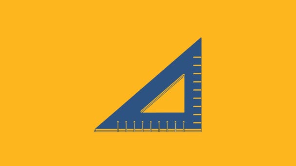 Blauwe driehoekige liniaal pictogram geïsoleerd op oranje achtergrond. Rechtdoor symbool. Geometrische symbool. 4K Video motion grafische animatie. - Video