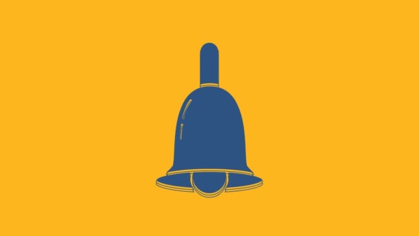 Blue Ringing bell icon isolated on orange background. Alarm symbol, service bell, handbell sign, notification symbol. 4K Video motion graphic animation. - Metraje, vídeo