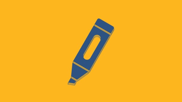 Icône de stylo marqueur bleu isolé sur fond orange. Animation graphique de mouvement vidéo 4K. - Séquence, vidéo