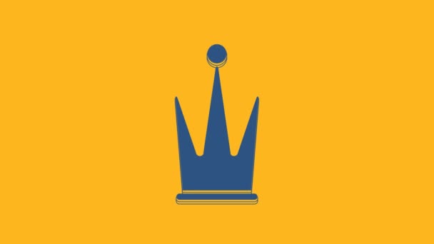 Kék korona ikon elszigetelt narancs alapon. 4K Videó mozgás grafikus animáció. - Felvétel, videó