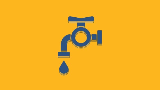 Blue Water tap icon isolated on orange background. 4K Video motion graphic animation. - Séquence, vidéo