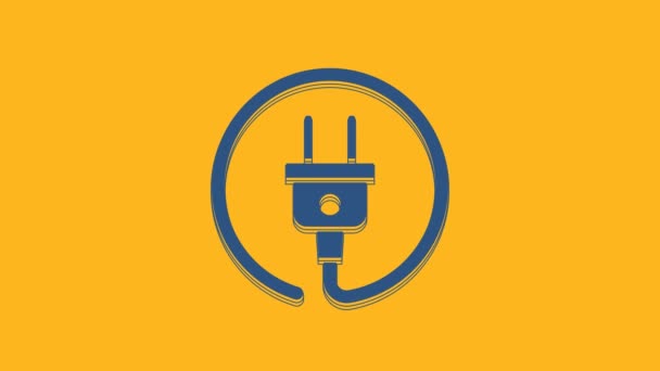 Blue Electric plug icon isolated on orange background. Concept of connection and disconnection of the electricity. 4K Video motion graphic animation. - Materiał filmowy, wideo