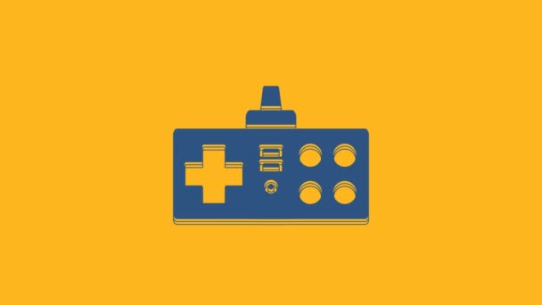Blue Gamepad icon isolated on orange background. Game controller. 4K Video motion graphic animation. - Video