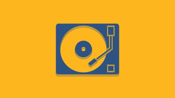 Kék Vinyl lejátszó egy vinyl lemez ikon elszigetelt narancssárga alapon. 4K Videó mozgás grafikus animáció. - Felvétel, videó