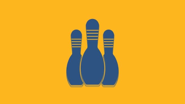 Blue Bowling pin icona isolata su sfondo arancione. Animazione grafica 4K Video motion. - Filmati, video