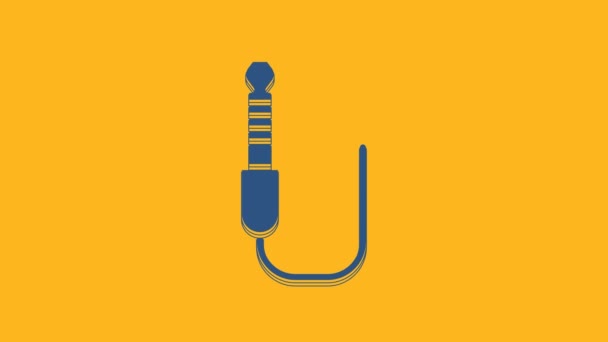 Blue Audio jack icon isolated on orange background. Audio cable for connection sound equipment. Plug wire. Musical instrument. 4K Video motion graphic animation. - Séquence, vidéo